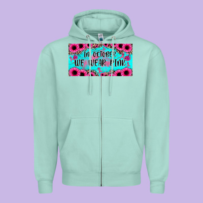 In October We Wear Pink Zipper Hoodie Designed By Jahusdesignshop