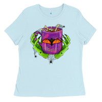 Baby Blue Halloween Coffee Cup With Hands Ladies Tee - FaDigitalArtStudio