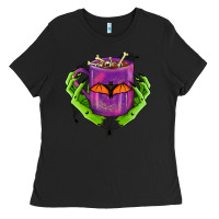 Black Halloween Coffee Cup With Hands Ladies Tee - FaDigitalArtStudio