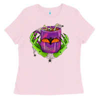 Bubblegum Pink Halloween Coffee Cup With Hands Ladies Tee - FaDigitalArtStudio
