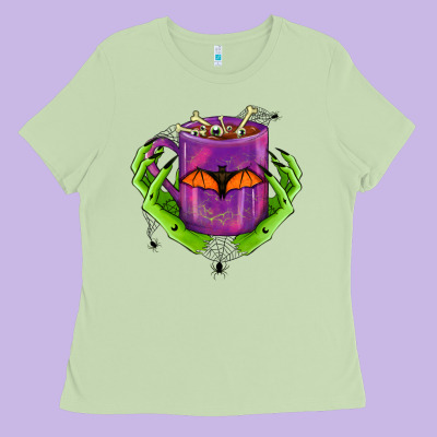 Halloween Coffee Cup With Hands Ladies Tee Designed By Fadigitalartstudio