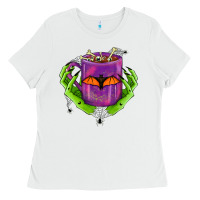 White Halloween Coffee Cup With Hands Ladies Tee - FaDigitalArtStudio