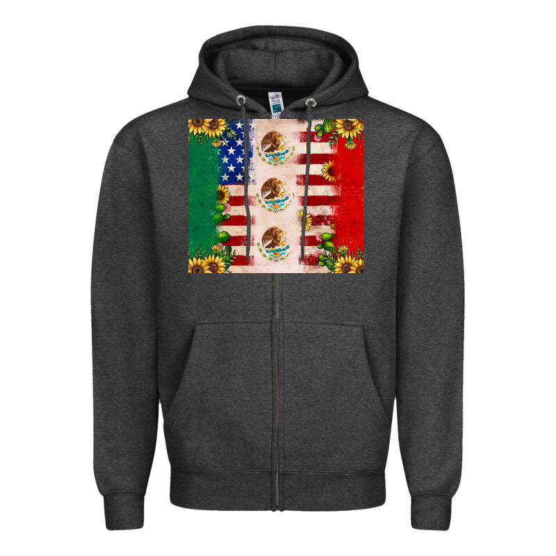 American Flag Mexico Flag Sunflower Cactus Zipper Hoodie by JahusDesignShop | Teevron