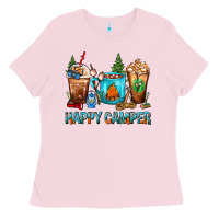 Bubblegum Pink Happy Camper Coffee Cups Ladies Tee - FaDigitalArtStudio