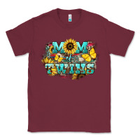 Burgundy Mom of twins sunflower mothers day Classic Tee - HowdyJamesFarm