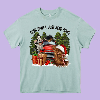 Dear Santa Just Send Cows Heavy Core Tee Designed By Cowgirlartshop