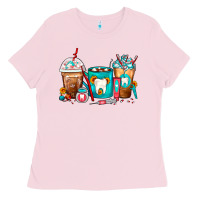 Bubblegum Pink Dentist Coffee Cups Ladies Tee - FaDigitalArtStudio