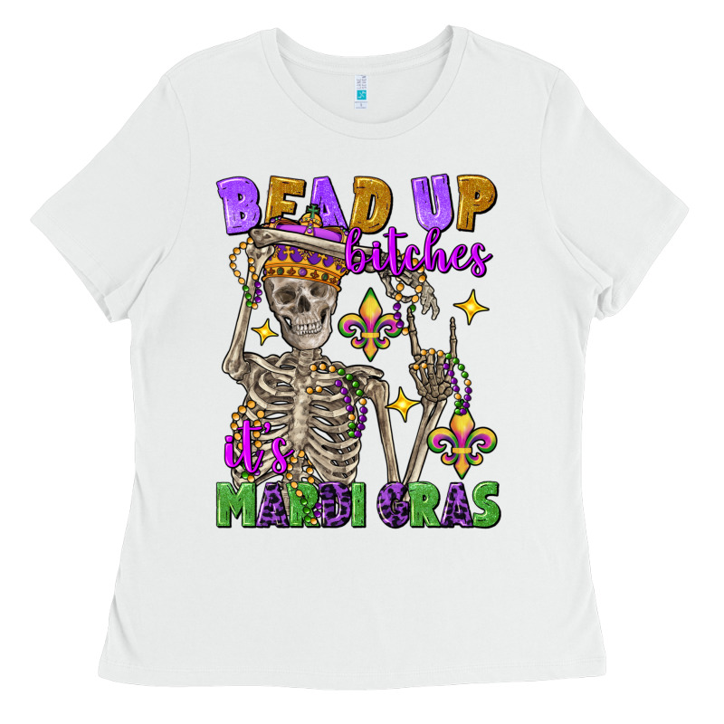 Bead Up Bitches It's Mardi Gras Skeleton Ladies Tee by FaDigitalArtStudio | Teevron