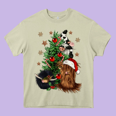 Heifer Cow Gnomies Christmas Tree Heavy Core Tee Designed By Cowgirlartshop