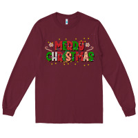 Burgundy festive merry christmas greeting Long Sleeve Tee - CowhideDigitalArt