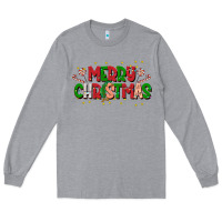 Heather Grey festive merry christmas greeting Long Sleeve Tee - CowhideDigitalArt