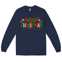 Navy festive merry christmas greeting Long Sleeve Tee - CowhideDigitalArt