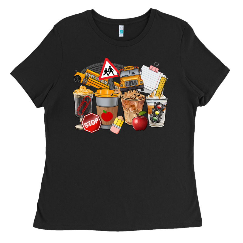 School Bus Coffee Cups Ladies Tee by FaDigitalArtStudio | Teevron