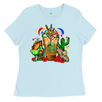 Baby Blue Mexican Cold Drink With Cactus Sombrero And Tequil Ladies Tee - FaDigitalArtStudio