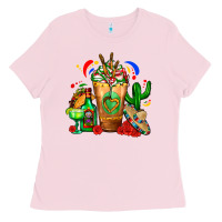Bubblegum Pink Mexican Cold Drink With Cactus Sombrero And Tequil Ladies Tee - FaDigitalArtStudio