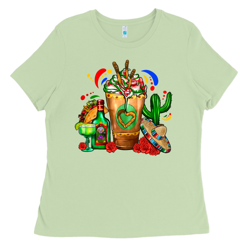 Mexican Cold Drink With Cactus Sombrero And Tequil Ladies Tee by FaDigitalArtStudio | Teevron