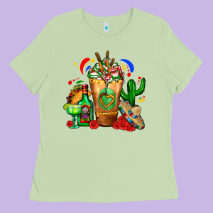 Mexican Cold Drink With Cactus Sombrero And Tequil Ladies Tee Designed By Fadigitalartstudio