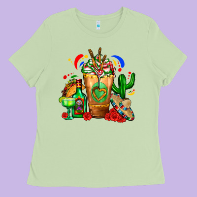 Mexican Cold Drink With Cactus Sombrero And Tequil Ladies Tee Designed By Fadigitalartstudio