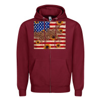 Burgundy American flag leopard sunflower Zipper Hoodie - JahusDesignShop