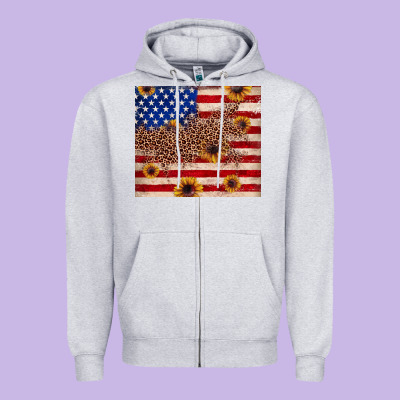 American Flag Leopard Sunflower Zipper Hoodie Designed By Jahusdesignshop