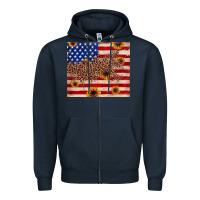 Navy American flag leopard sunflower Zipper Hoodie - JahusDesignShop