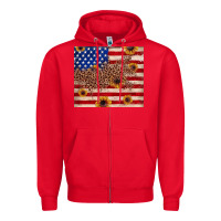 Red American flag leopard sunflower Zipper Hoodie - JahusDesignShop
