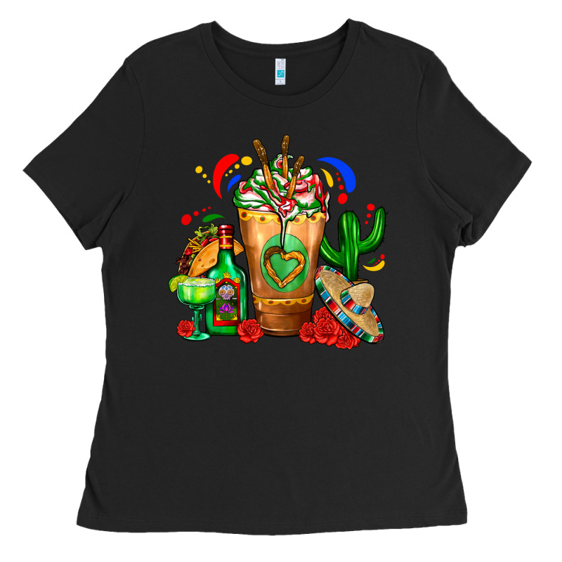 Mexican Cold Drink With Cactus Sombrero And Tequil Ladies Tee by FaDigitalArtStudio | Teevron