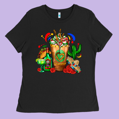 Mexican Cold Drink With Cactus Sombrero And Tequil Ladies Tee Designed By Fadigitalartstudio