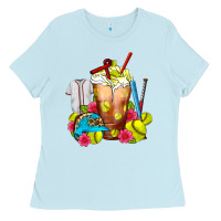 Baby Blue Softball Frappe Coffee Ladies Tee - FaDigitalArtStudio