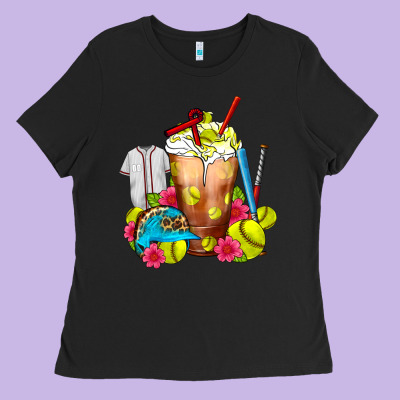Softball Frappe Coffee Ladies Tee Designed By Fadigitalartstudio