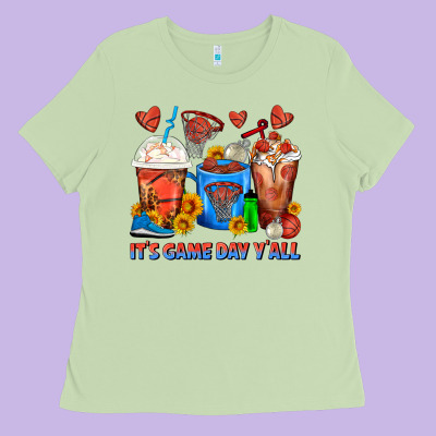 It's Game Day Y'all Basketball Coffee Cups Ladies Tee Designed By Fadigitalartstudio