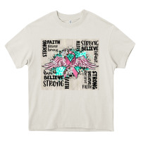 Cream cancer ribbon with angel wings Heavy Core Tee - CowGirlArtShop
