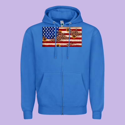 American Flag Leopard Sunflower Zipper Hoodie Designed By Jahusdesignshop