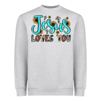 Heather Grey jesus loves you Heavyweight Sweatshirt - JahusDesignShop