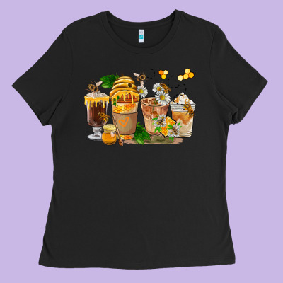Honey Bee Coffee Cups Ladies Tee Designed By Fadigitalartstudio