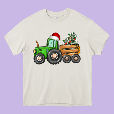 Christmas Tractor Heavy Core Tee Designed By Cowgirlartshop