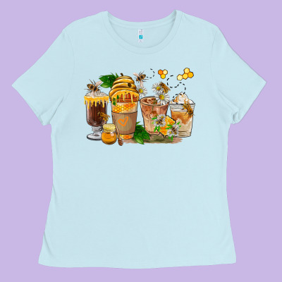 Honey Bee Coffee Cups Ladies Tee Designed By Fadigitalartstudio