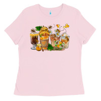 Bubblegum Pink Honey Bee Coffee Cups Ladies Tee - FaDigitalArtStudio