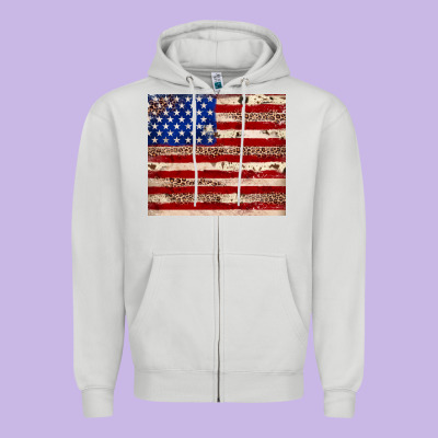 American Flag Leopard Cowhide Zipper Hoodie Designed By Jahusdesignshop