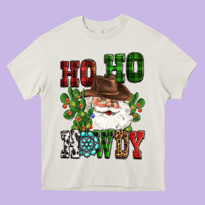 Ho Ho Howdy Santa Heavy Core Tee Designed By Cowgirlartshop