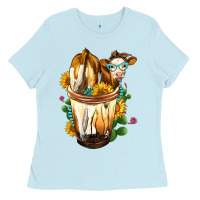 Baby Blue Simmental Cow Bobba Cup Ladies Tee - FaDigitalArtStudio