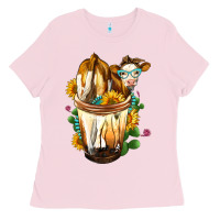 Bubblegum Pink Simmental Cow Bobba Cup Ladies Tee - FaDigitalArtStudio