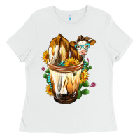 White Simmental Cow Bobba Cup Ladies Tee - FaDigitalArtStudio