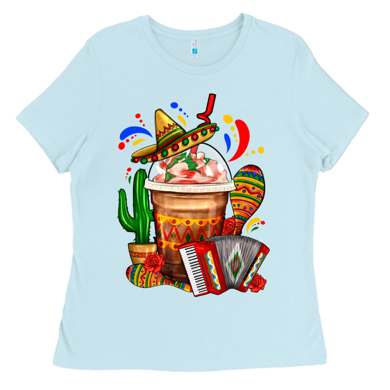 Mexican Frappe With Cactus Sombrero And Maracas Ladies Tee by FaDigitalArtStudio | Teevron