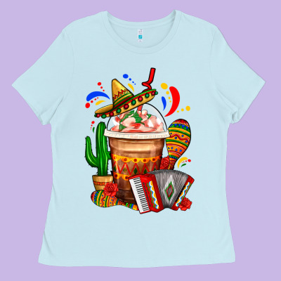Mexican Frappe With Cactus Sombrero And Maracas Ladies Tee Designed By Fadigitalartstudio