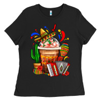 Black Mexican Frappe With Cactus Sombrero And Maracas Ladies Tee - FaDigitalArtStudio