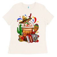 Bone Mexican Frappe With Cactus Sombrero And Maracas Ladies Tee - FaDigitalArtStudio