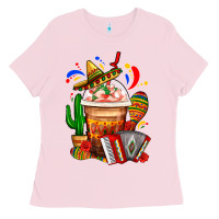 Bubblegum Pink Mexican Frappe With Cactus Sombrero And Maracas Ladies Tee - FaDigitalArtStudio