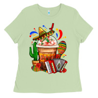 Matcha Mexican Frappe With Cactus Sombrero And Maracas Ladies Tee - FaDigitalArtStudio