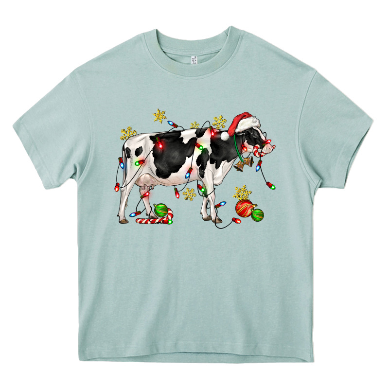Christmas Holstein Cow Heavy Core Tee by CowGirlArtShop | Teevron